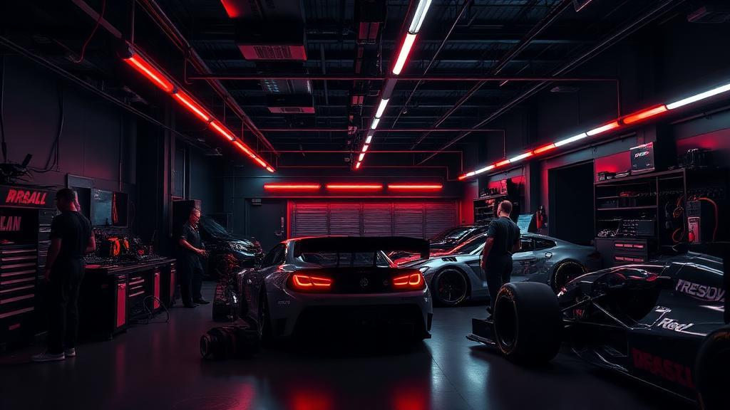 Professional motorsport garage workshop